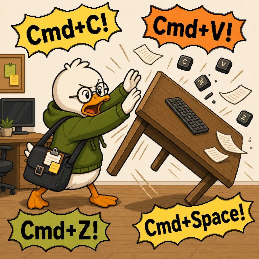 Крякослав в ярости переворачивает стол из-за непривычных сочетаний Cmd на Mac