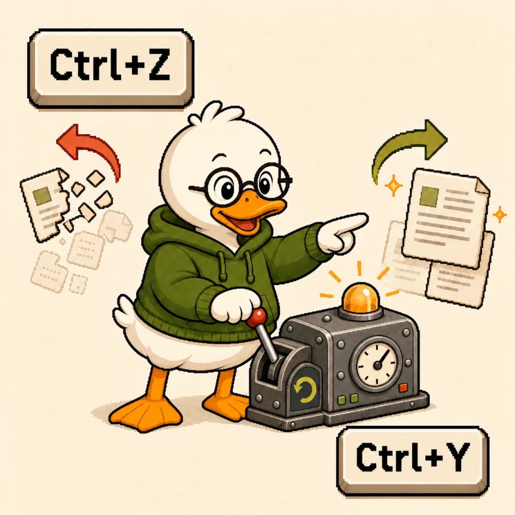 Крякослав управляет машиной отмены и повтора сочетаниями Ctrl+Z и Ctrl+Y